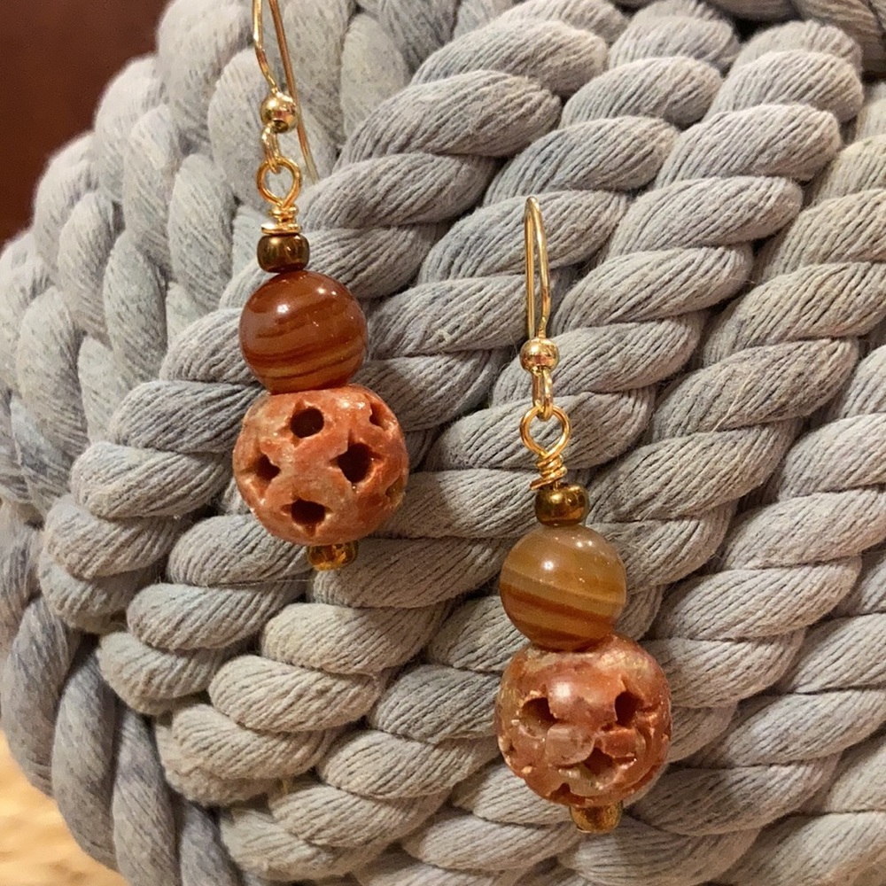 Carved Jasper and Carnelian Earrings
